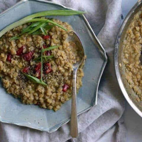 thick red lentil soup & red peppers