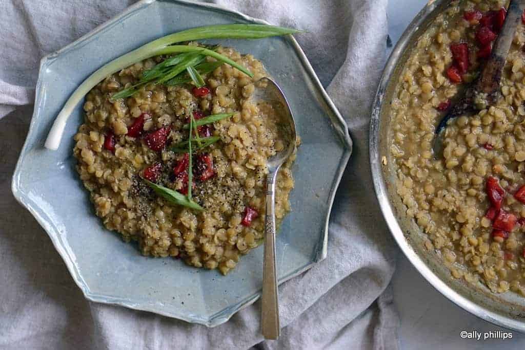 thick red lentil soup & red peppers