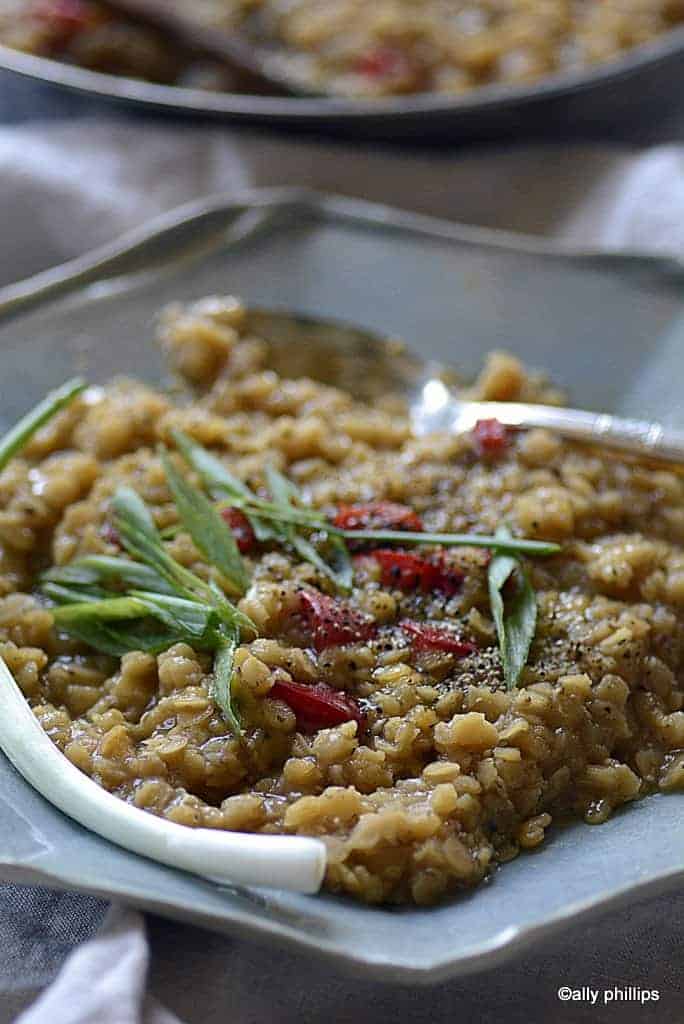 thick red lentils & red peppers