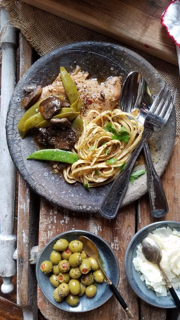 slow cooker chicken marsala and sugar snap peas