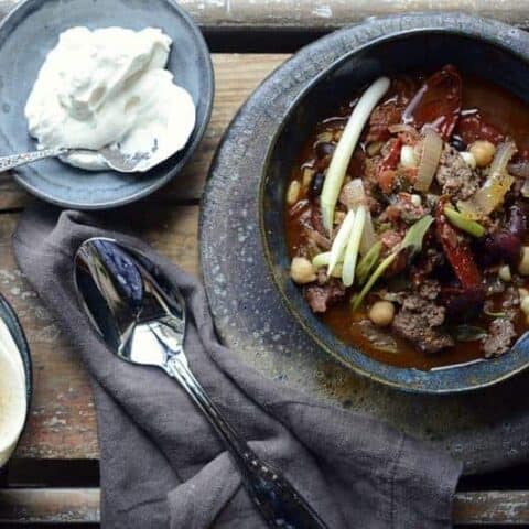 slow cooker aussie grassfed beef cowboy caviar layered chili