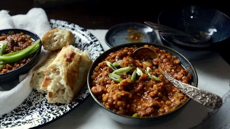 slow cooker caribbean jerk pork and red lentils