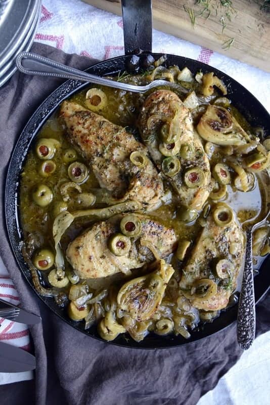 one skillet greek chicken fennel onions and olives