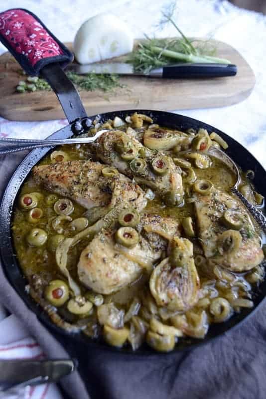 one skillet greek chicken fennel onions and olives