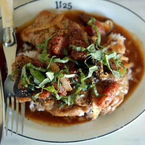 Smothered Creole Pork Chops Tomatoes & Mushrooms