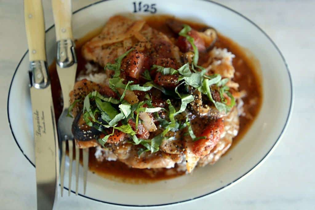 Smothered Creole Pork Chops Tomatoes & Mushrooms