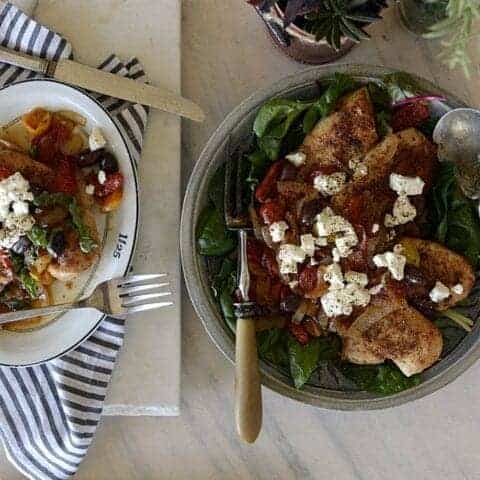 skinny girl harissa chicken tomatoes onions & feta