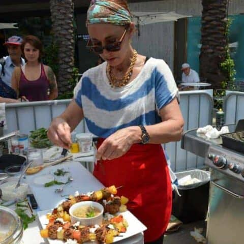 veal harissa meatball & fruit kabobs