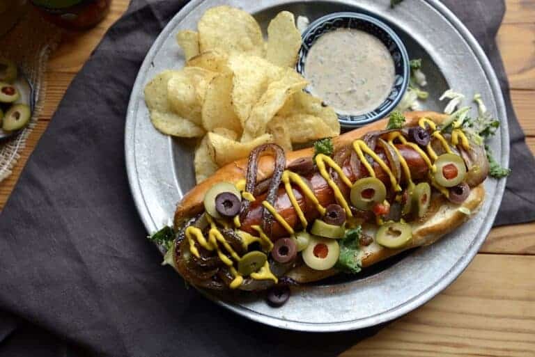 crazy good olive onion hot dogs