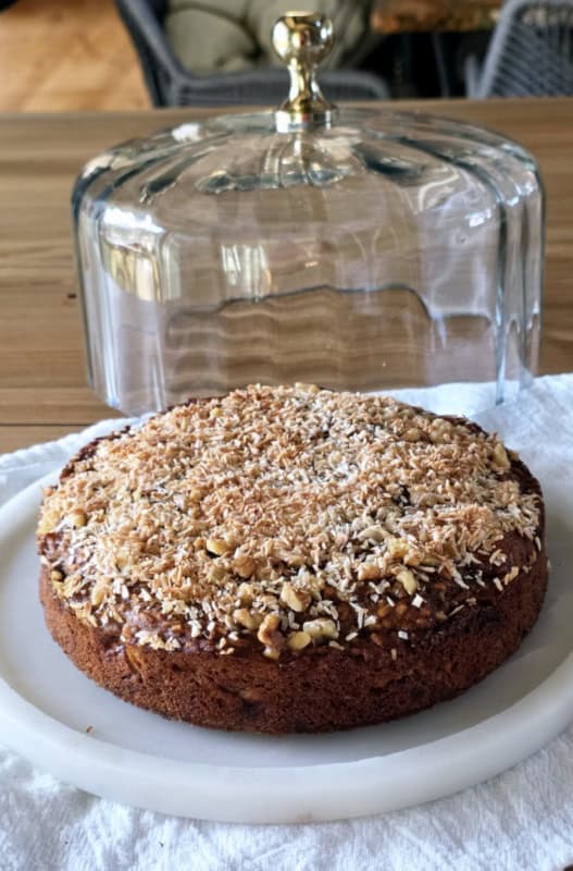 healthy banana coconut cake with walnuts