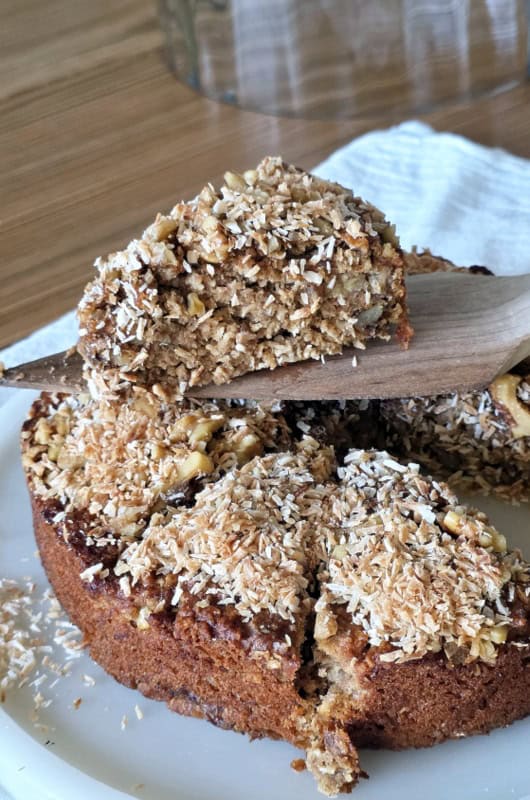 healthy banana coconut cake with walnuts